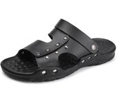 Sandalias de verano para hombre, zapatillas deportivas informales para exteriores, de cuero PU, antideslizantes, transpirables, zapatos romanos, chanclas de playa, calzado para jardín 39 negro