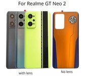 Cubierta de vidrio posterior para Realme GT Neo 2, tapa de batería, panel de vidrio, carcasa de puerta trasera con lente, personalización Wukong, RMX33 Black no lens