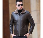 Chaquetas de cuero casuales para hombres de mediana edad y mayores con solapas agrandadas y chaquetas todo en uno de piel engrosada para el invierno M