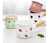 Olla de leche y café esmaltada de 500 ml con mango de madera, cacerola, utensilios de cocina para avena, mantequilla, sartén antiadherente para cocina a gas, inducción