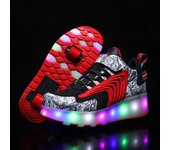 Ruedas desmontables para niños/niñas, zapatillas luminosas de doble rueda, pueden ser zapatillas de deporte para patinar, botas de patinaje sobre ruedas para niños 30 rojo/negro