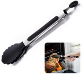 1 pinza para alimentos de acero inoxidable, pinzas de cocina de silicona y nailon antideslizantes, pinzas para cocinar, herramientas para barbacoa, ensaladas, parrilla, accesorios de cocina. negro