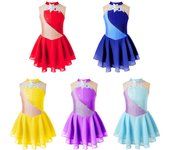 Vestidos de patinaje artístico para niñas, leotardos de gimnasia con diamantes de imitación brillantes, traje de Ballet para baile 5-6 Years azul claro