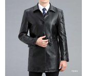 Chaqueta de cuero para hombre, de longitud media, para otoño e invierno, nueva chaqueta de piel de oveja, chaqueta cortavientos holgada de talla grande para hombre 170