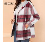 Nuevo Camisa de otoño e invierno, abrigo a cuadros con estampado de calle para mujer, cárdigan S caqui