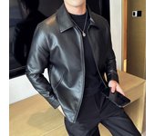 Chaqueta de cuero de motocicleta a prueba de viento a la moda para hombre, chaqueta de cuero de PU con cuello alto y cremallera, chaqueta de cuero, chaquetas de cuero de negocios M negro