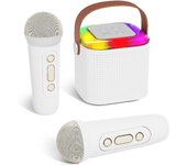 Máquina de Karaoke para Niños, Mini Altavoz Karaoke Bluetooth Portátil con 2 Micrófonos Inalámbricos y Luces LED para Fiesta en Casa