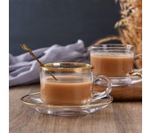 Taza y plato de vidrio transparente Simple, juego de dos piezas, taza de agua, taza de café, taza para leche, té de la tarde