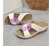 Zapatos de talla grande para mujer, zapatillas de cuña Vintage con punta abierta, sandalias Retro antideslizantes de cuero con plataforma para mujer 2024 42 azul