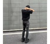 Pantalones vaqueros de calle para hombre, estilo retro desgastado, holgados, de pierna recta, pantalones deportivos de pierna ancha, de moda S negro