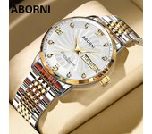 Reloj mecánico automático ABORNI, reloj clásico ligero de lujo con diamantes, reloj de acero con doble calendario, relojes luminosos resistentes al agua para hombre