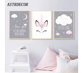 Póster de lienzo de unicornio ASTRDECOR, citas de guardería para niña, imágenes de pared, impresión artística, te amo hasta la luna, pintura nórdica para habitación de niños 21x30cm No Frame