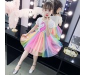 Vestido de princesa arcoíris de verano 2025 para niñas: un atuendo infantil moderno y elegante. 110 cm