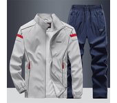 Conjunto de dos piezas de chaqueta de manga larga con cuello levantado para senderismo al aire libre de talla grande para primavera y otoño para hombre + pantalones holgados informales transpirables 5XL