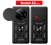 Funda para Redmi A3 Funda deslizante para lente de cámara Protección de anillo de armadura Soporte de protección para Xiaomi Redmi A3 Capa a prueba de golpes for Redmi A3 negro