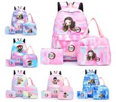 Juego de 3 mochilas de Anime Demon Slayer para volver a la escuela, bolsa de almuerzo Kawaii para niños y niñas, estuche para lápices, bolsas para estudiantes