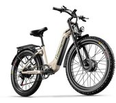 Bicicleta eléctrica todoterreno Shengmilo S700, motor doble de 2000 W, batería de 48 V, frenos hidráulicos, para ciclistas de 165 a 195 cm. Perfecto para ciudad y senderos caqui