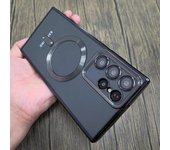 Estuche de lujo con revestimiento transparente para Magsafe para Samsung Galaxy S21 S22 S23 S24 Ultra Plus, funda de silicona transparente con carga inalámbrica Samsung S22 Ultra negro
