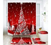 Juego de cortina de ducha impermeable con diseño de árbol de Navidad y alce (4 piezas) Floor mat 40*60