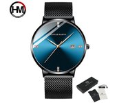 Relojes de cuarzo para hombre Hannah Martin, relojes de pulsera de lujo para hombre, relojes de cuarzo de diamantes de marca superior, reloj de pulsera de acero resistente al agua hasta 30 m plata