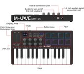 Teclado de control MIDI de 25 teclas M-VAVE Mini teclado controlador MIDI portátil 25 teclas sensibles a la velocidad 8 pads retroiluminados RGB 8 perillas negro