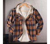 Abrigo para hombre, con capucha, cordón, manga larga, estampado a cuadros, chaqueta con bolsillos, cierre de botones, forro de felpa, abrigo deportivo XL azul claro