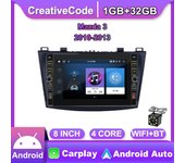 Reproductor de vídeo Multimedia para Radio de coche Android 2 Din de 8 pulgadas para Mazda 3 2010-2013 con perilla de botón WiFi BT 1 + 32GB 1+32GB