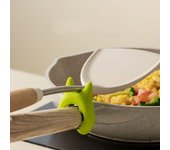Soporte de silicona portátil antidesbordamiento para tapa de olla, soporte antiescaldaduras para cuchara, soporte universal para espátula de cocina. verde