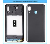 Para Samsung Galaxy A20 2019 A205 SM-A205F A205DS Marco medio de plástico Marco de bisel batería trasera negro