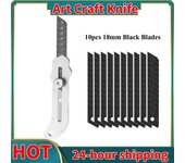 Cuchillo multiusos de acero inoxidable para metal, cortador de cajas retráctil, hojas de acero SK5 negras de 18 mm, herramienta para cortar alfombras de almacén