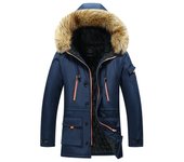 Chaqueta de invierno para hombre, Parka con capucha informal con Cuello de piel, chaquetas de plumón, abrigo térmico grueso y cálido para exteriores con cremallera y múltiples bolsillos L