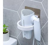 Percha para secador de pelo, sin perforaciones, para el baño, para el hogar, para colgar en la pared, para secador de pelo blanco