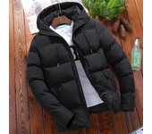 Venta caliente nueva tendencia de los hombres de moda casual cómodo cálido parka abrigo de invierno estampado con capucha chaqueta de algodón a prueba de viento M negro