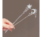 Horquilla para el pelo con forma de estrella y luna de piedra lunar romántica, horquilla de metal con forma de rama, accesorios para el cabello de estilo chino para niñas, joyería para el cabello star
