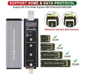 Carcasa SSD M.2 USB3.1 Carcasa SSD M.2 Carcasa SSD PCIe de 10 Gbps Carcasa SATA NVME M.2 Caja de disco Carcasa de aluminio para computadora portátil Teléfono PC