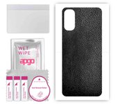 apgo Protective Skin Sticker for the back compatible with Oppo Reno4, Wrap Film, Foil, Vinyl - Pattern Black Leather