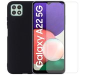 Funda protectora flexible de silicona Negra + Vidrio templado para Samsung Galaxy A22 5G SM-A226B 6.6  - Yuan Yuan