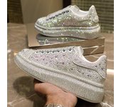 Zapatos deportivos casuales de suela gruesa con forma de bizcocho de diamante completo Zapatos de mujer de cuero Zapatos de moda 40 blanco