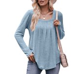 Otoño e Invierno Blusa de Mujer Casual Manga de Burbuja Cuello Cuadrado Plisado Manga Larga Top S negro