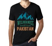 Camiseta vintage para hombre con gráfico y cuello en V Wilderness Pakistan Deep Black XS negro