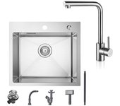 Fregadero de cocina 1 Cubeta 50x45CM acero inoxidable Cepillado, grifo de cocina Giratorio 360°