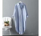 Camisa de manga larga de lino y algodón con cuello polo, informal, lisa, extra larga, para mujer, blusa, moda coreana, ropa femenina, tops de primavera XXL blanco