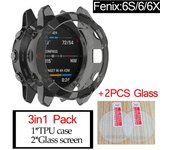 Carcasa de marco de protección inteligente 3 en 1 para Garmin Fenix ​​6 6s 6x pro, fundas de reloj solar, cubierta de TPU, película protectora de pantalla de vidrio fenix 6s 6spro puro