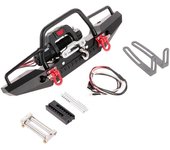 Parachoques delantero de metal con 2 luces LED y cabrestante eléctrico con control remoto para Traxxas TRX-4 SCX10II 90046 negro