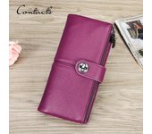 Cartera larga de cuero genuino para mujer con cremallera, bolsillo para teléfono, monedero con ranura para AirTag, cartera de mano para mujer, monedero RFID café