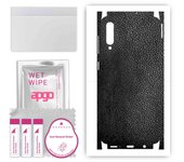 Adhesivo protector de piel apgo para la parte posterior y los laterales compatible con Samsung Galaxy A50, película envolvente completa, lámina, vinilo - Patrón de cuero negro