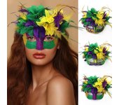 Máscara de Mardi Gras, máscara de media cara con plumas, máscara de purpurina con flores artificiales para carnavales, mascaradas, suministros para fiestas de disfraces