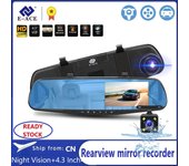 E-ACE Dvr Dash Cámara coche Dvr espejo FHD 1080P 4,3 pulgadas doble lente con cámara de visión trasera grabadora de vídeo para automóvil No TF Card blanco