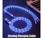 Cable de carga que fluye brillante 3 en 1 Cable micro USB tipo C Cable de carga de teléfono móvil con luz LED para iPhone 13 14 Xiaomi 11 12 Samsung oneplus oppo azul