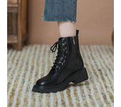 Moda 2024, zapatos de mujer de alta calidad, botas con cremallera lateral para mujer, botas modernas con cordones a la moda, nuevas botas desnudas con punta redonda para mujer, zapatos 35 negro